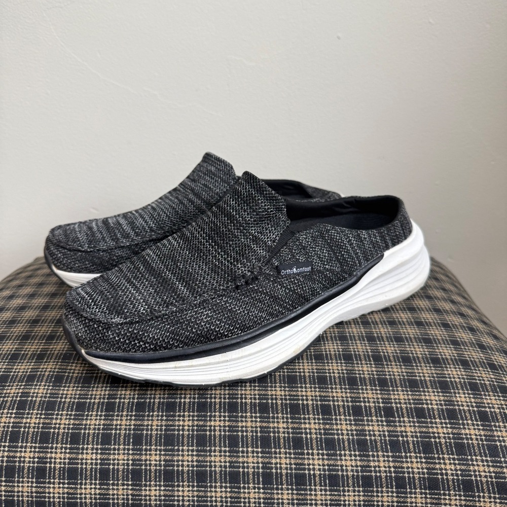 OrthoComfoot OFGT06G Knit Arch Support Slip On Mule Clog Size 40 Black Grey